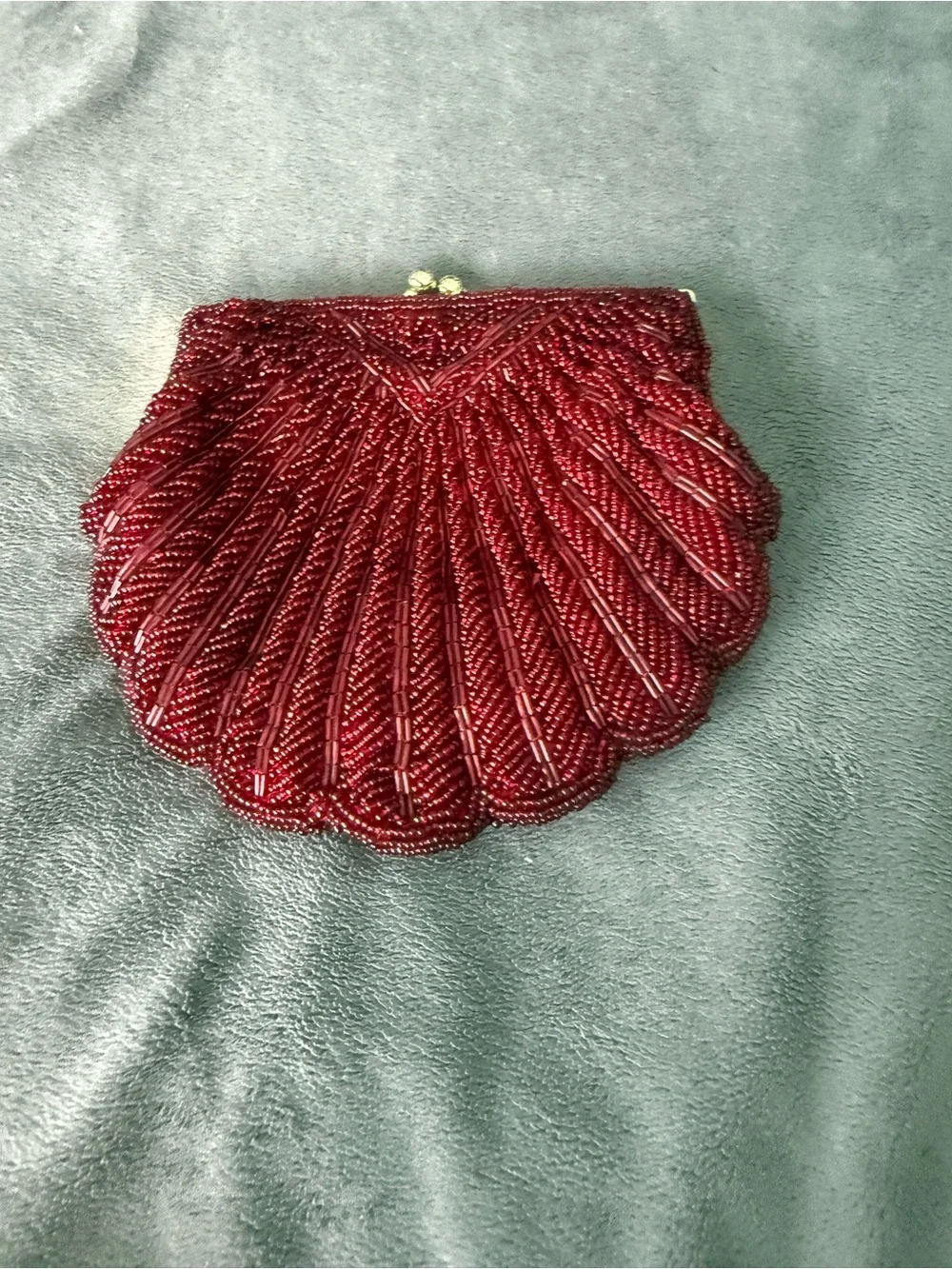 Vtg burgundy clamshell seashell mermaid cocktail clutch bag